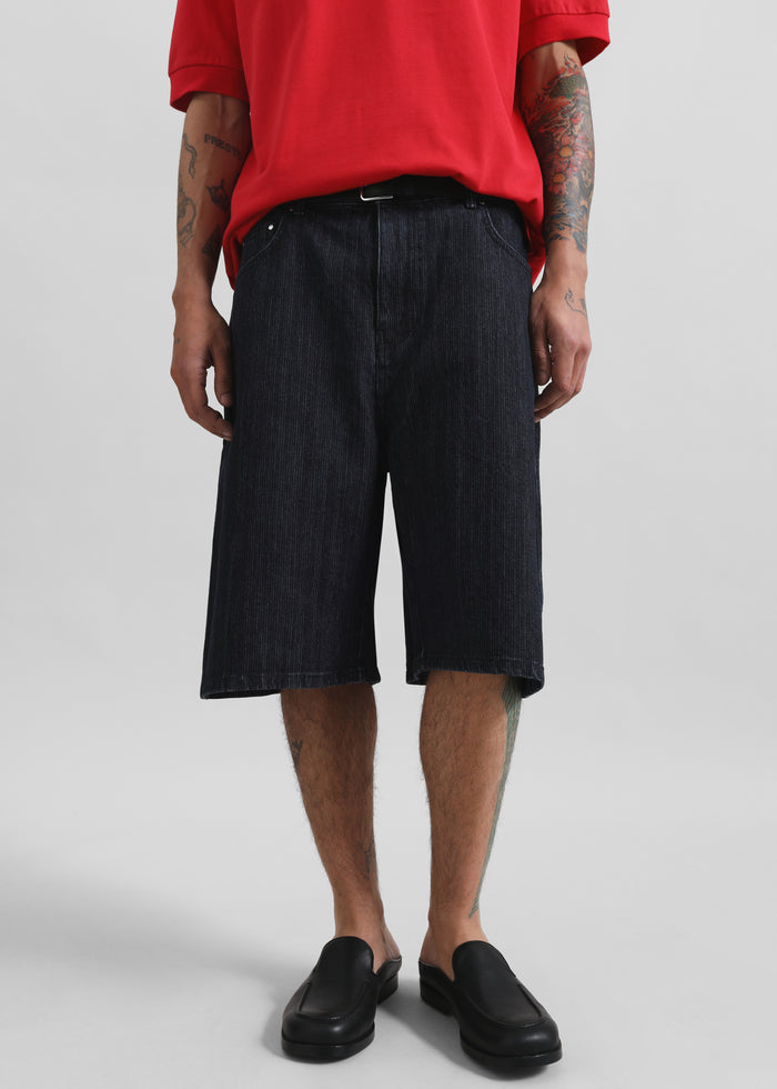 Colville Pinstripe Denim Bermuda Shorts - Dark Wash