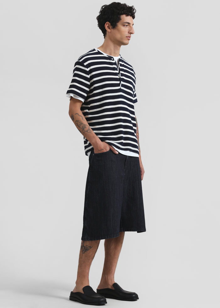 Colville Pinstripe Denim Bermuda Shorts - Dark Wash