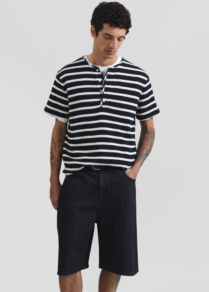 Colville Pinstripe Denim Bermuda Shorts - Dark Wash