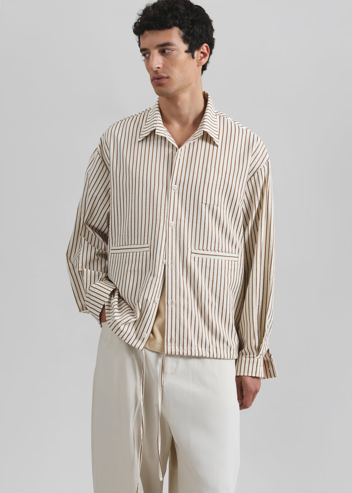 Corwin Shirt Jacket - Beige/Brown Stripe