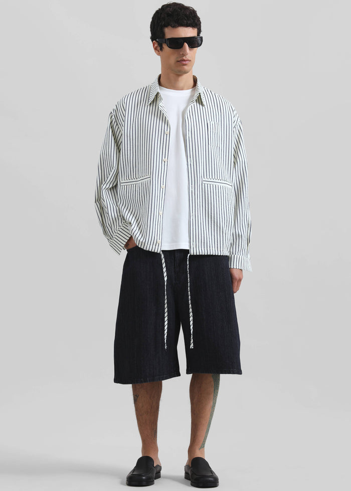 Corwin Shirt Jacket - White/Navy Stripe