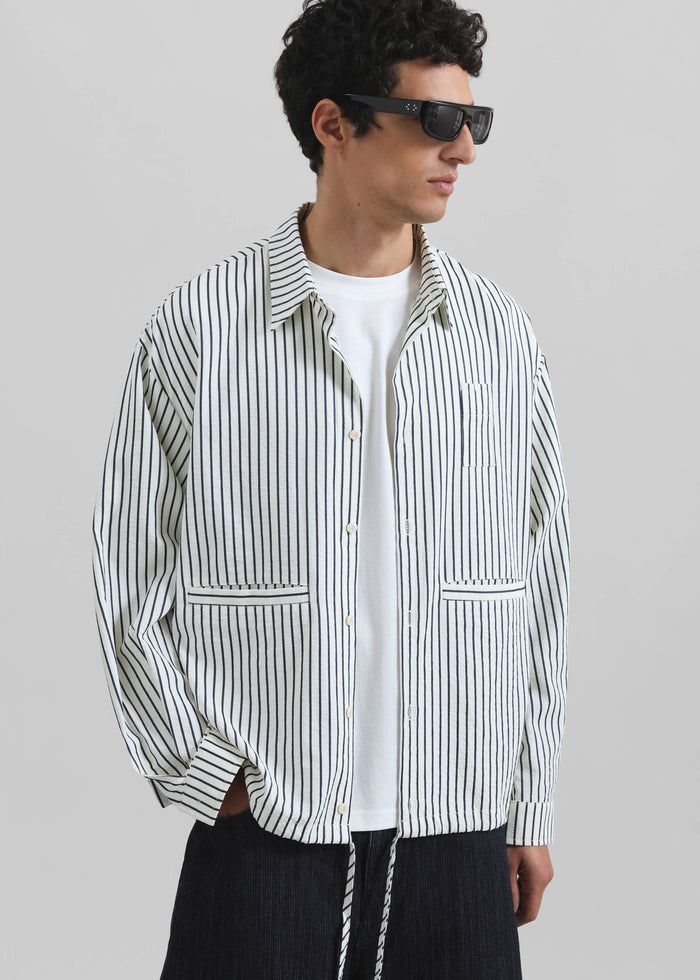 Corwin Shirt Jacket - White/Navy Stripe