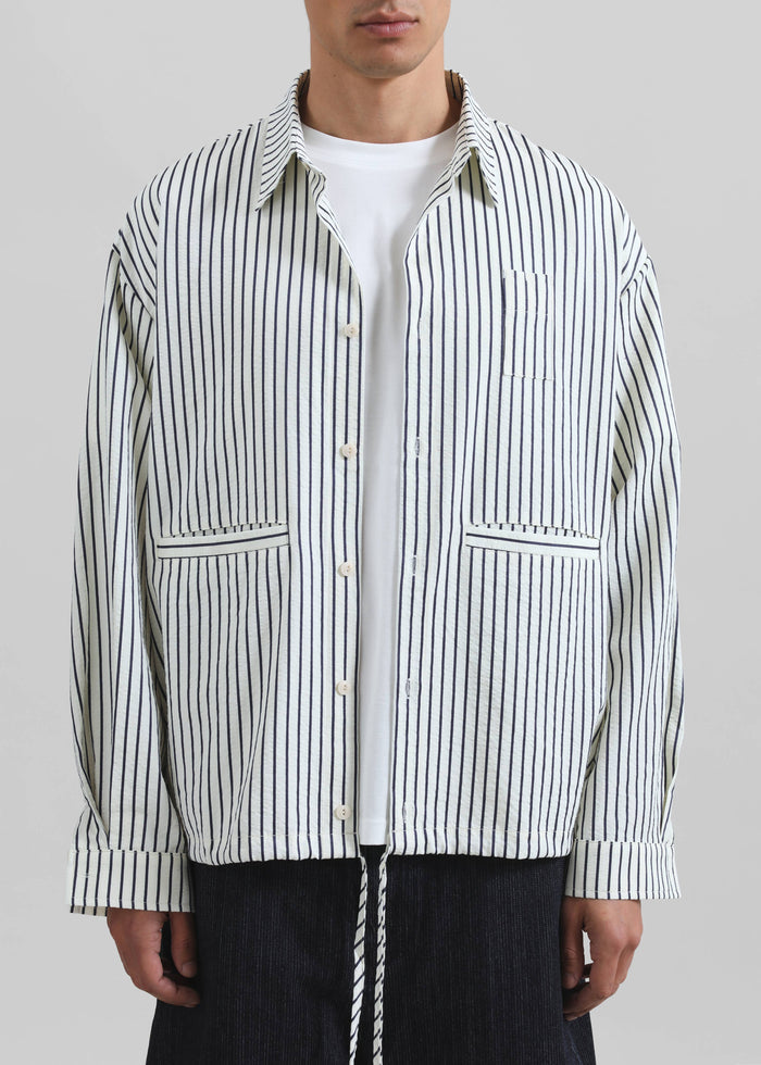 Corwin Shirt Jacket - White/Navy Stripe