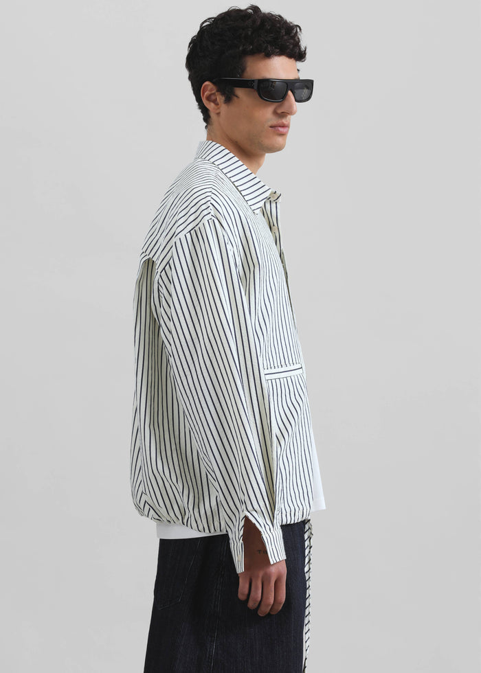 Corwin Shirt Jacket - White/Navy Stripe