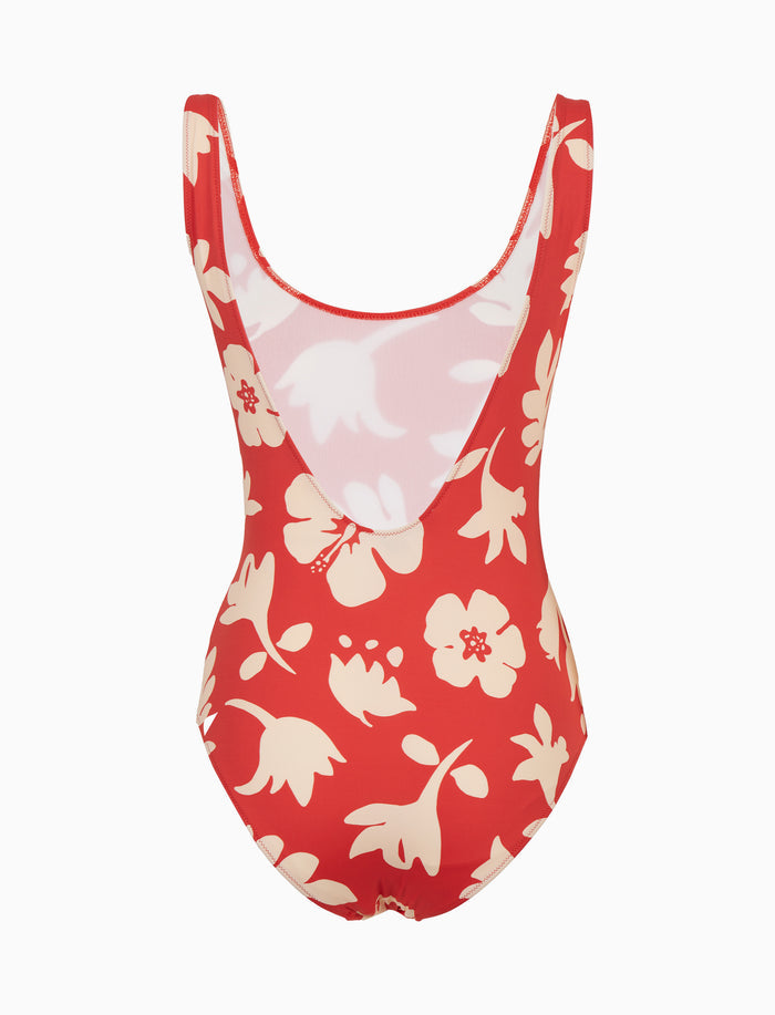 Costume intero donna fantasia fiori su fondo rosso - Gallo 1927 - Official Online Shop