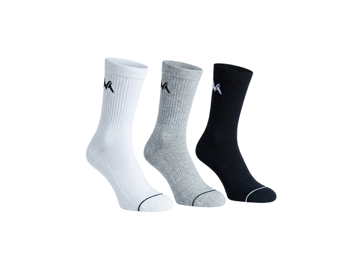 Neeman's unisex cotton Crew Length Socks : Black Grey White (Pack of 3) ribbed comfortable casual wear front view