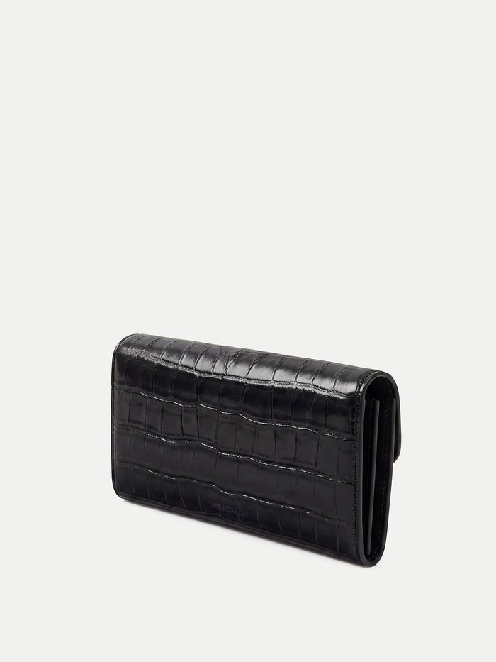 Veronica Beard Black crocodile embossed leather wallet.