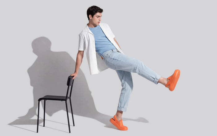Cushers Clogs For Men : Firecracker synthetic clogs casual fit bright orange slip-on everyday wear side view