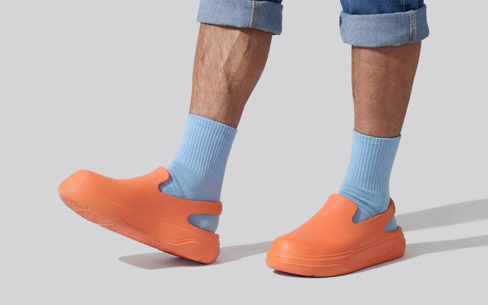 Cushers Clogs For Men : Firecracker men’s synthetic clogs slip-on orange casual wear side view