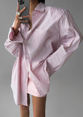 Cyrus Button Up Shirt - Pink/White Stripe