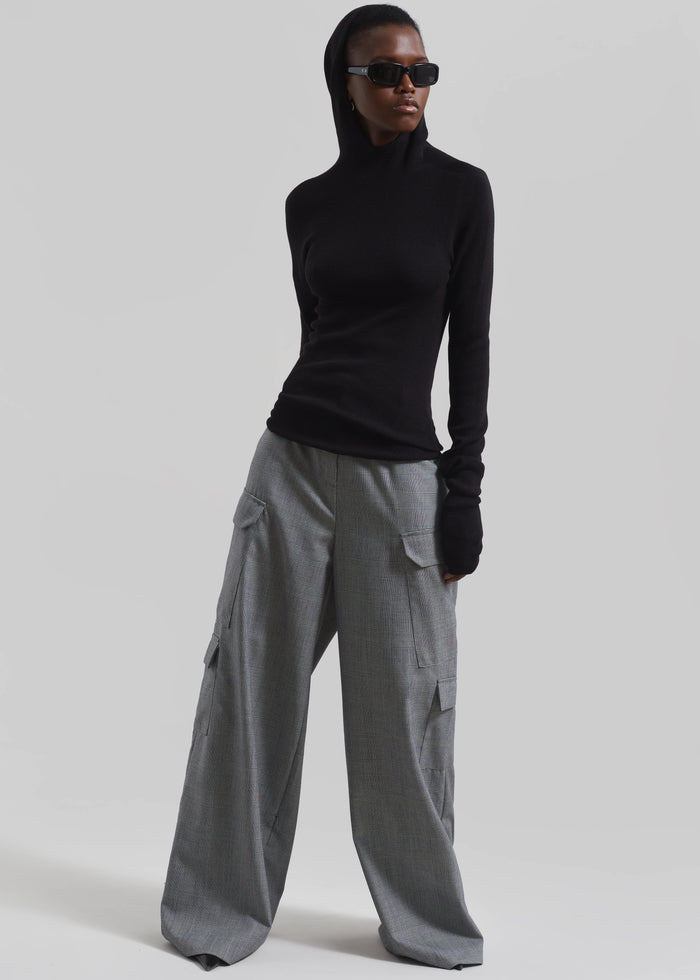 Danae Hooded Knit Top - Black