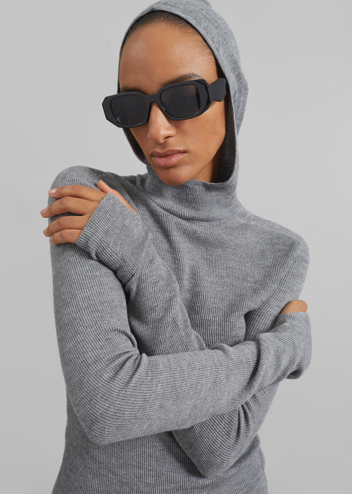 Danae Hooded Knit Top - Grey