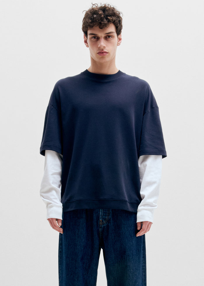Darkpark Troy Double Colour Sleeve Tee - Dark Blue/White