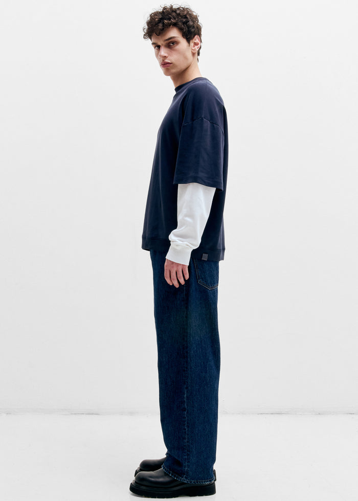 Darkpark Troy Double Colour Sleeve Tee - Dark Blue/White
