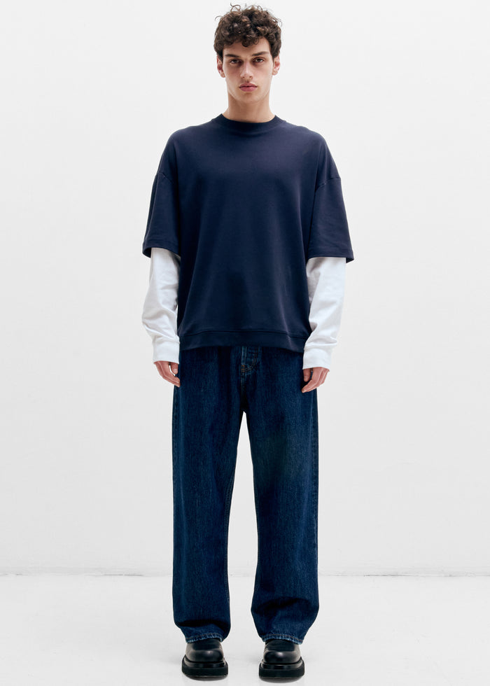 Darkpark Troy Double Colour Sleeve Tee - Dark Blue/White