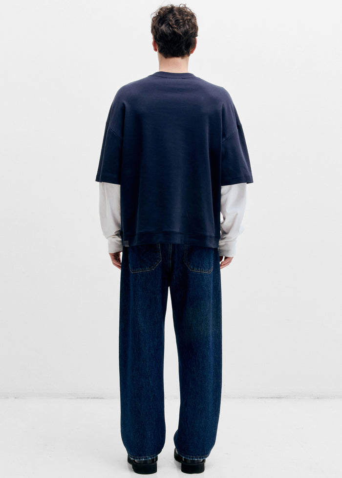 Darkpark Troy Double Colour Sleeve Tee - Dark Blue/White