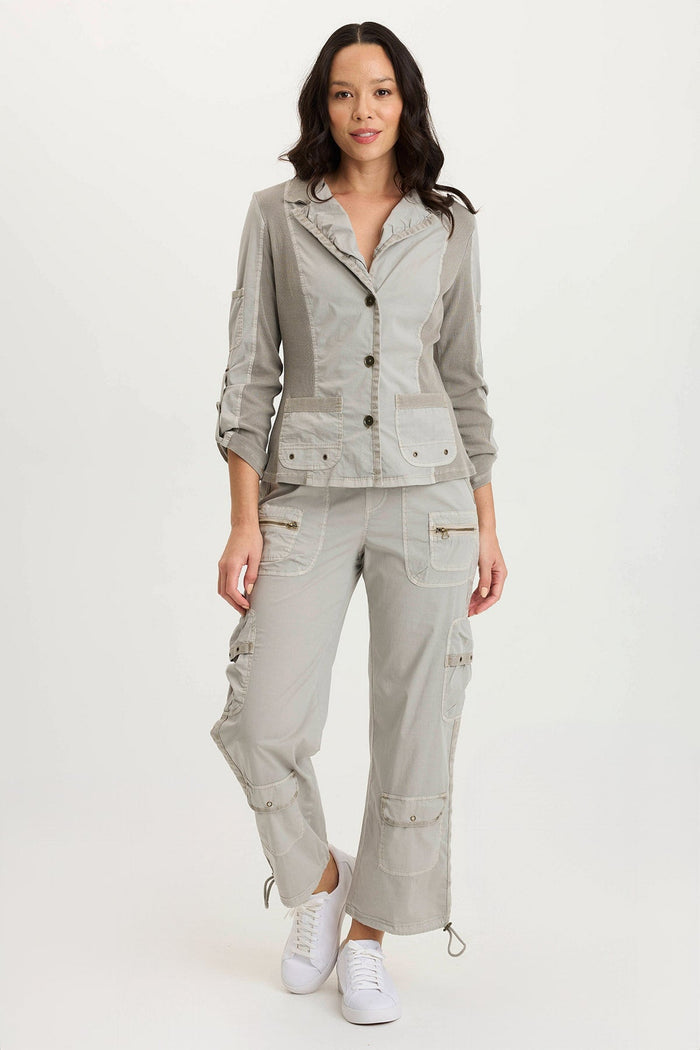 XCVI Darwin Poplin/Ribbed Tabbed 3/4-Sleeve Jacket