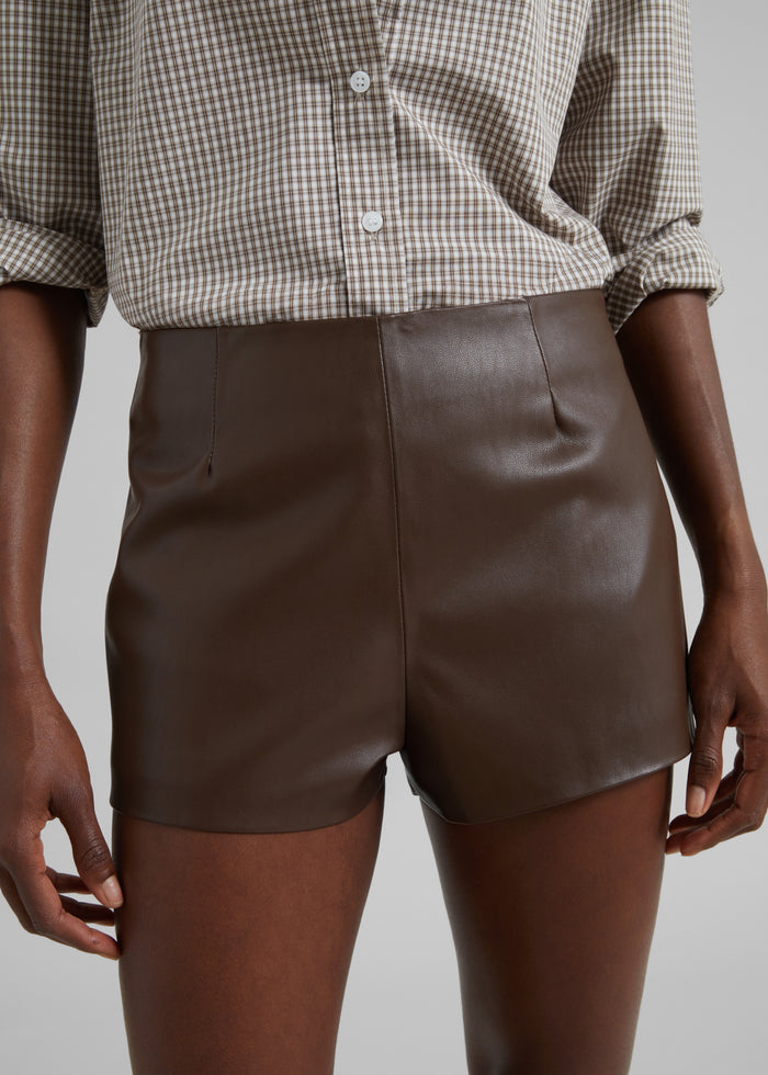 Dreux Faux Leather Hot Pants - Brown