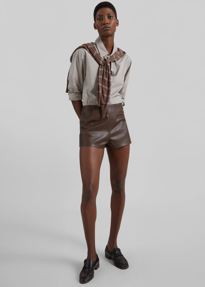 Dreux Faux Leather Hot Pants - Brown