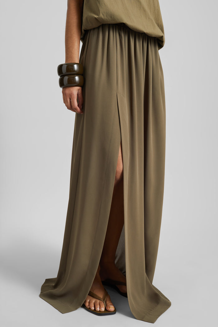 Elie Silk Fluid Maxi Skirt - Olive