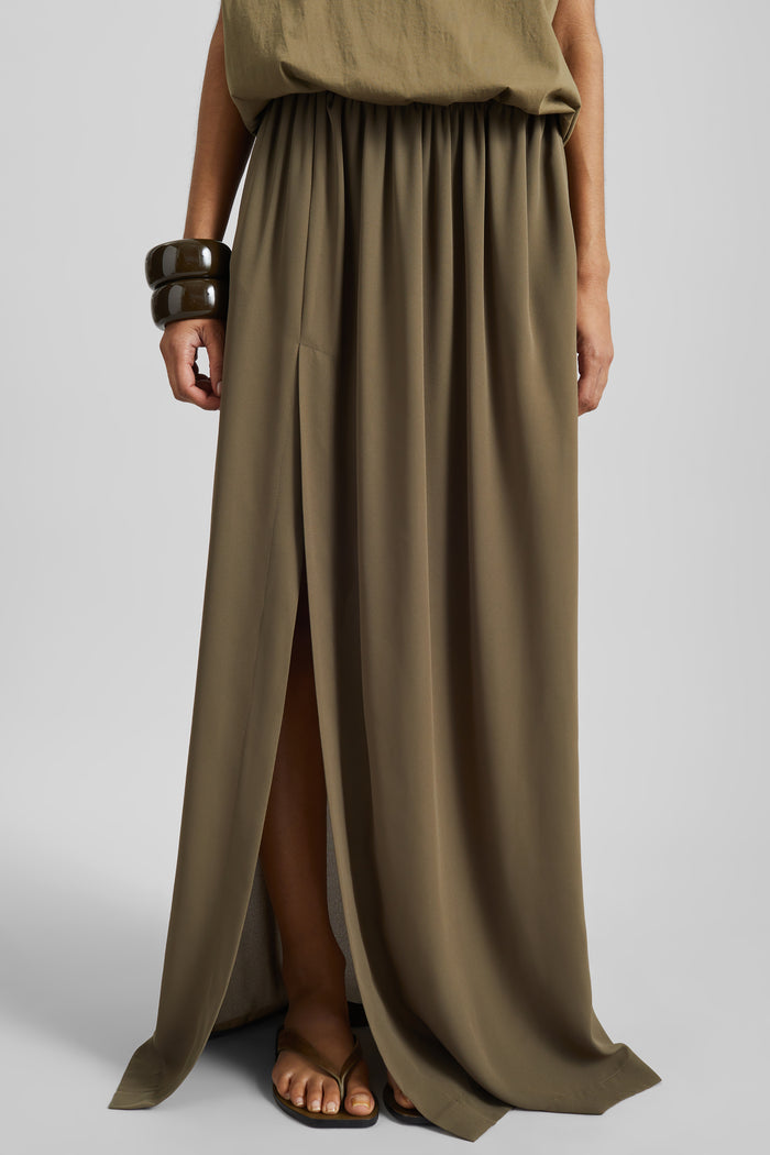 Elie Silk Fluid Maxi Skirt - Olive
