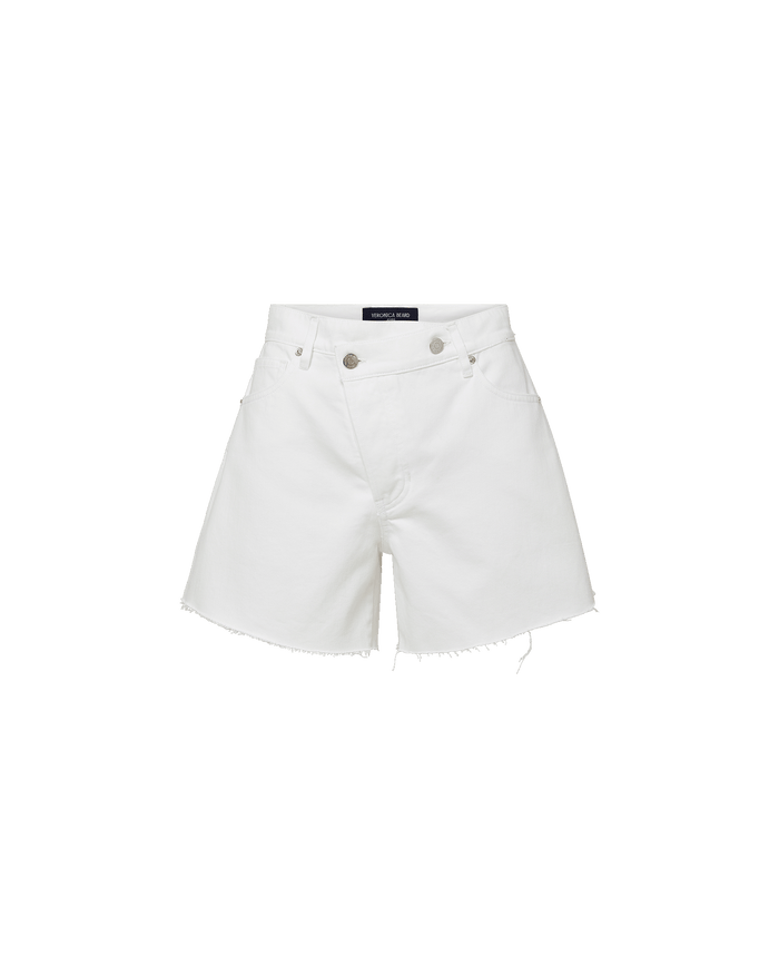 Veronica Beard Ellis Crossover-Waistband Denim Short - White