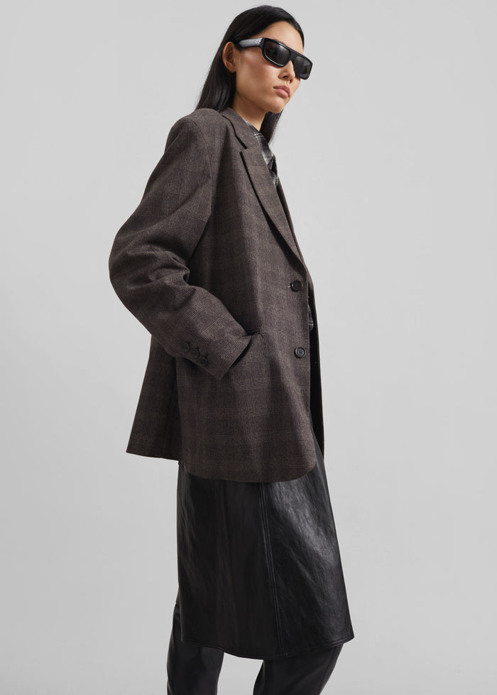 Ellory Padded Blazer - Brown Glen Plaid