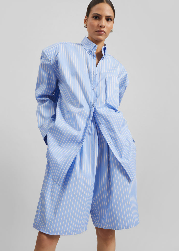 Elyn Cotton Bermuda Shorts - Blue/White Stripe