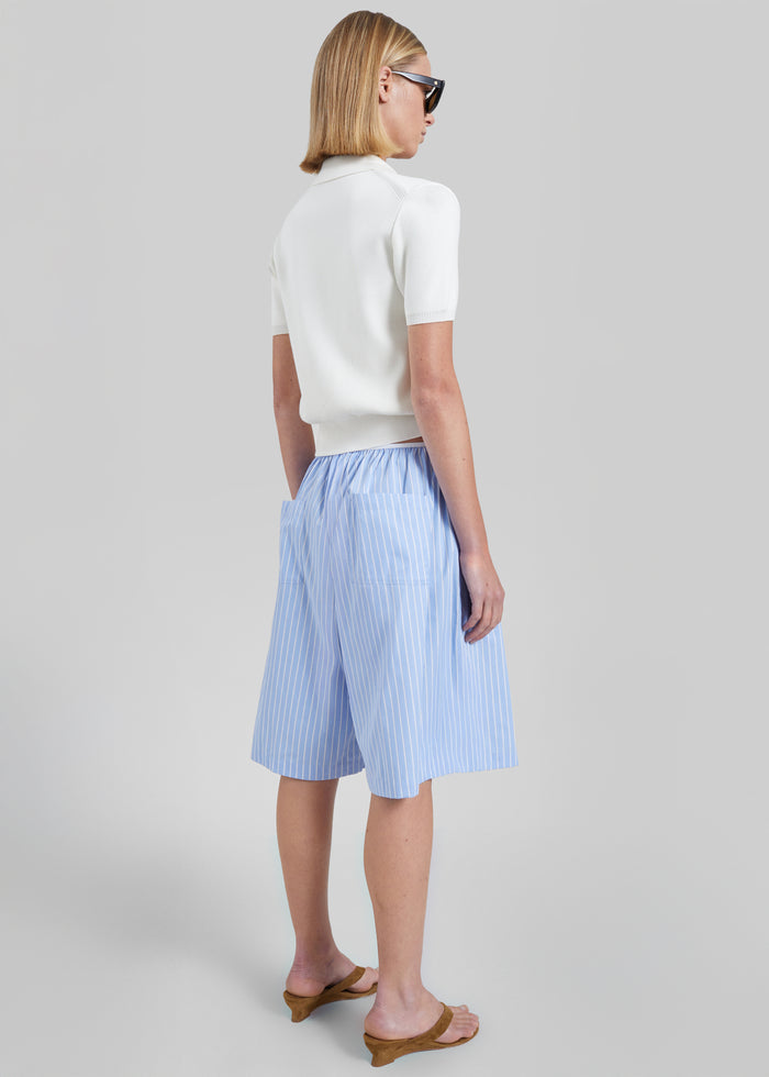 Elyn Cotton Bermuda Shorts - Blue/White Stripe
