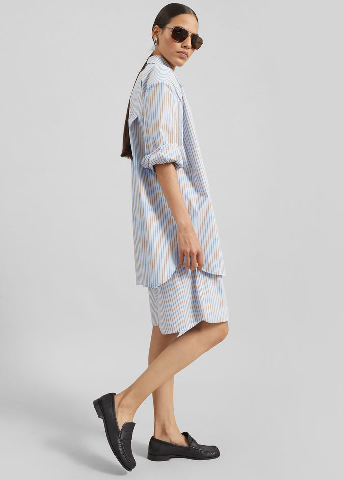 Elyn Cotton Bermuda Shorts - Light Blue/Brown Stripe