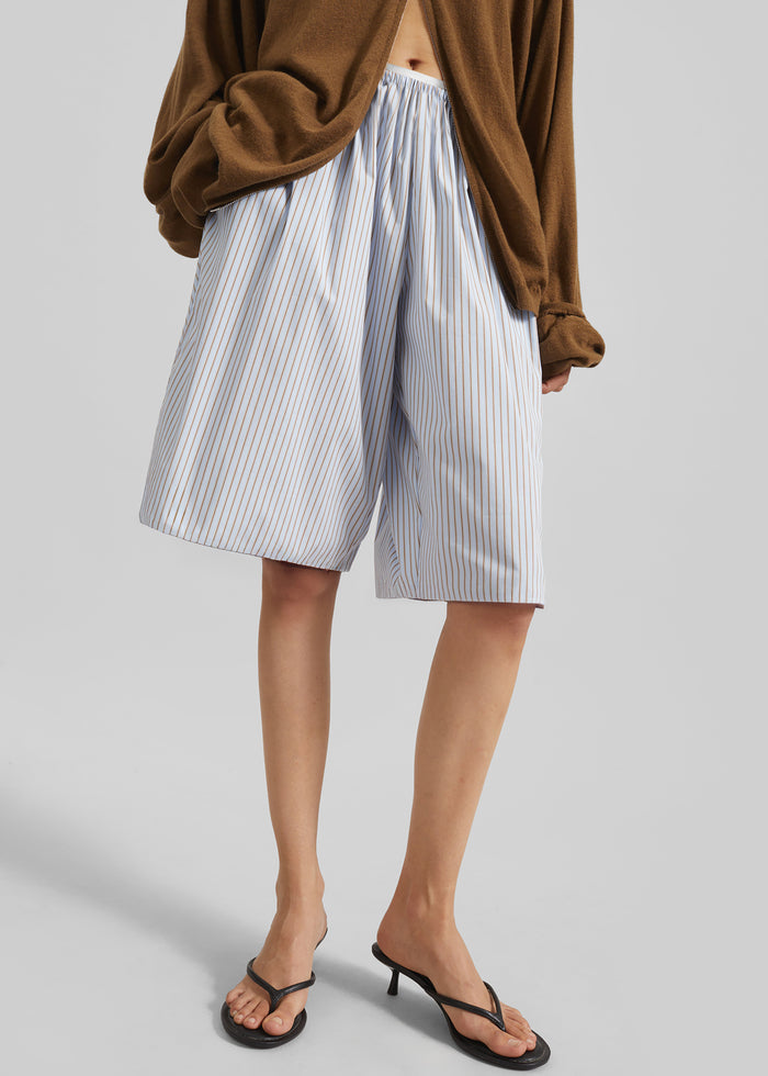 Elyn Cotton Bermuda Shorts - Light Blue/Brown Stripe