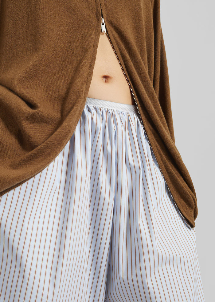 Elyn Cotton Bermuda Shorts - Light Blue/Brown Stripe