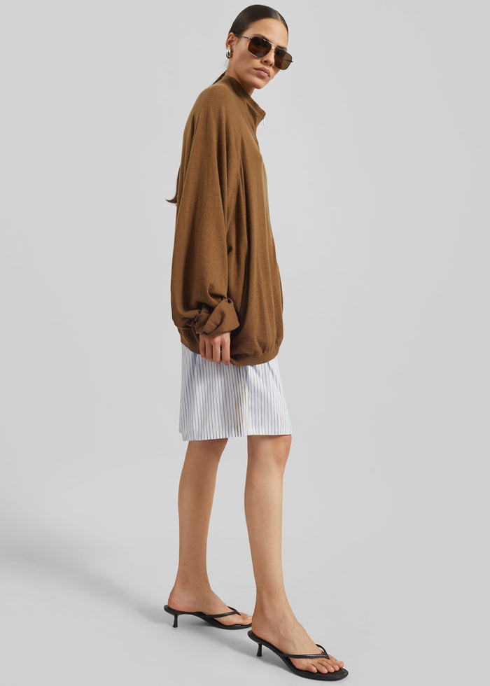 Elyn Cotton Bermuda Shorts - Light Blue/Brown Stripe
