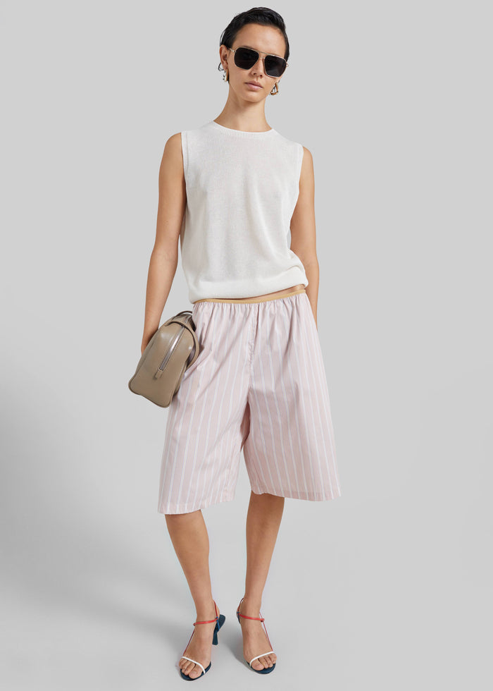 Elyn Elastic Bermuda Shorts - Pink/White Stripes
