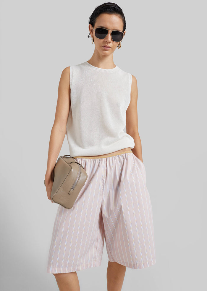 Elyn Elastic Bermuda Shorts - Pink/White Stripes