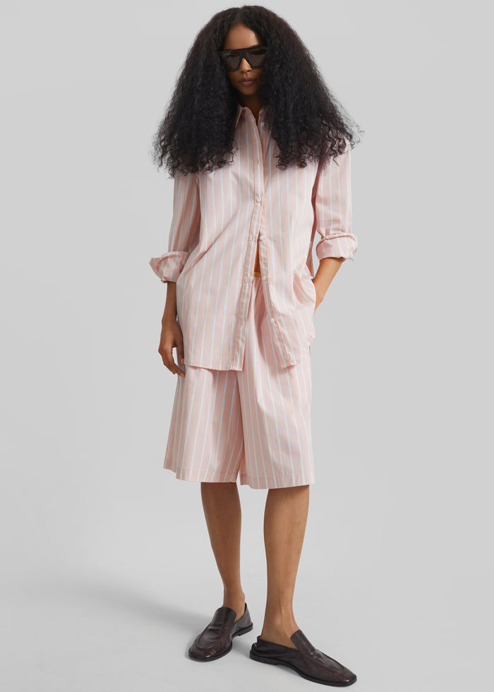 Elyn Elastic Bermuda Shorts - Pink/White Stripes
