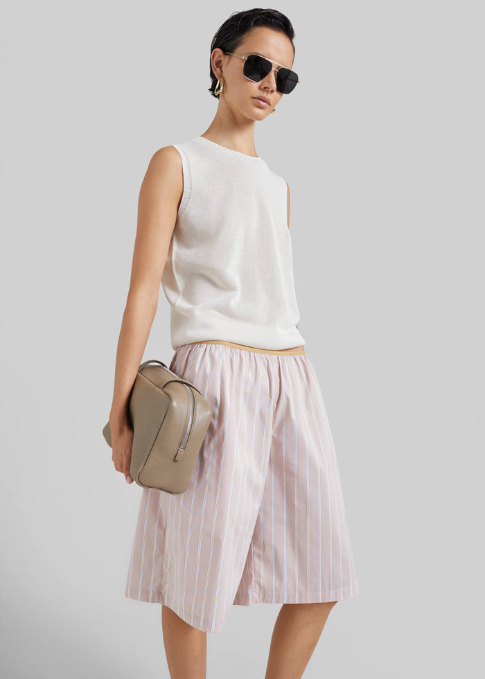 Elyn Elastic Bermuda Shorts - Pink/White Stripes