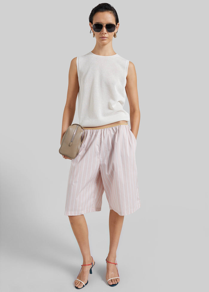 Elyn Elastic Bermuda Shorts - Pink/White Stripes