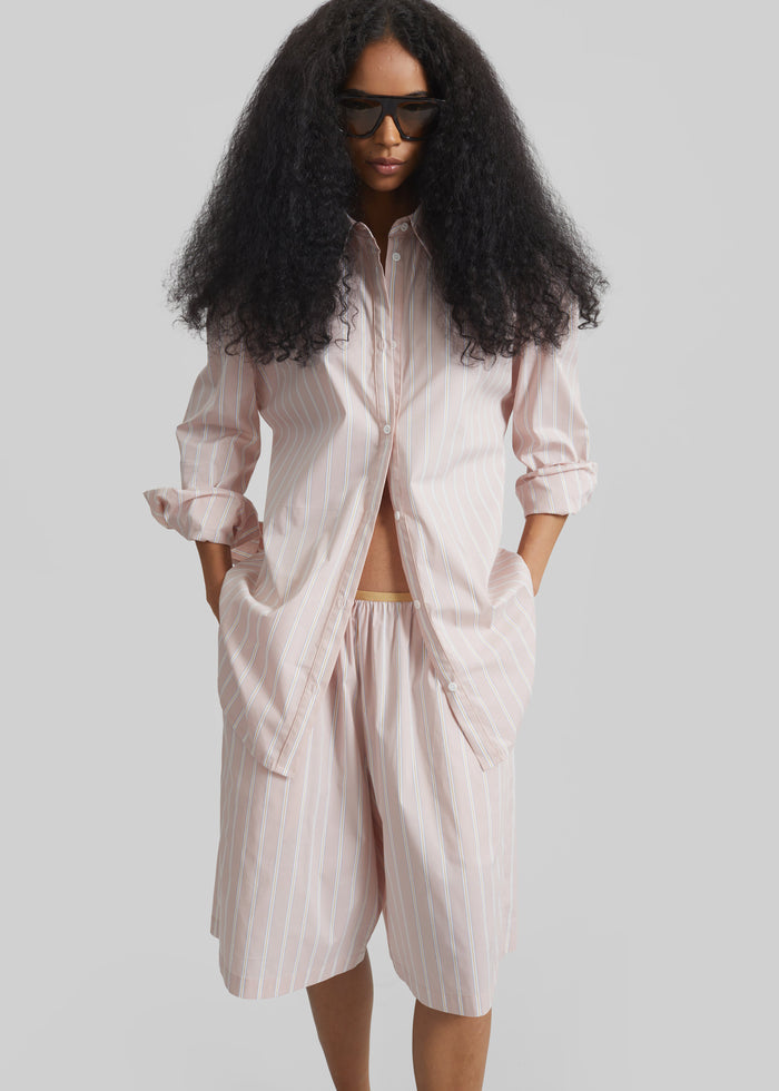 Elyn Elastic Bermuda Shorts - Pink/White Stripes