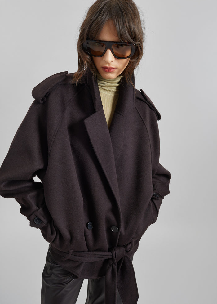 Elys Short Wool Trench - Dark Plum