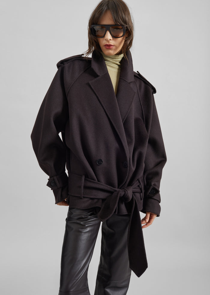 Elys Short Wool Trench - Dark Plum