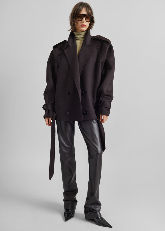 Elys Short Wool Trench - Dark Plum