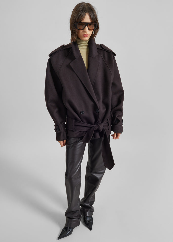 Elys Short Wool Trench - Dark Plum