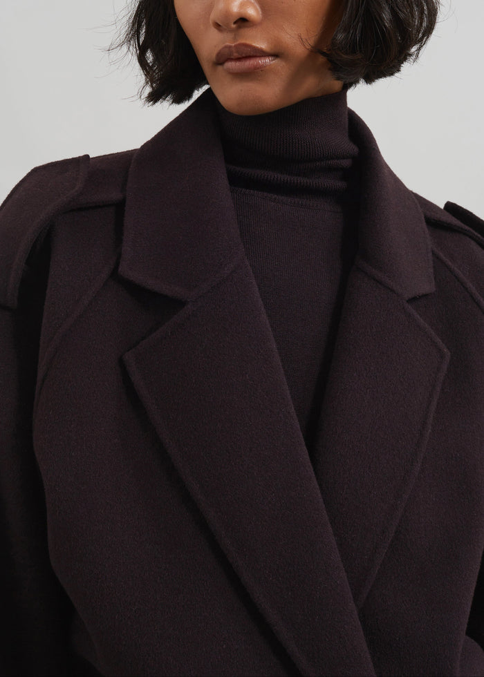 Elys Short Wool Trench - Dark Plum