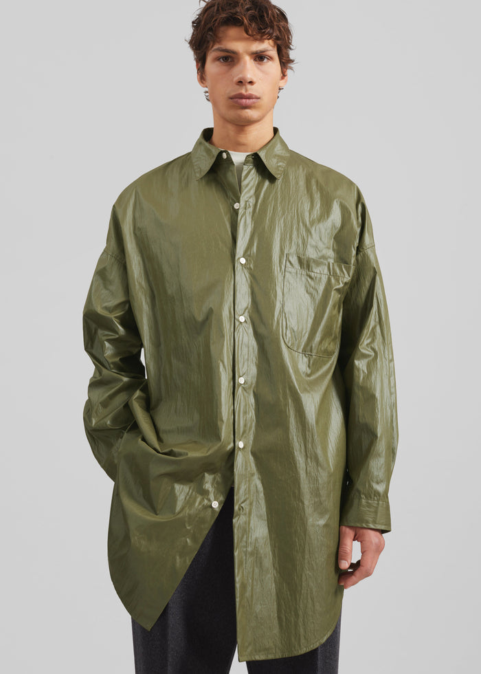 Etah Lustrous Oversized Shirt - Olive