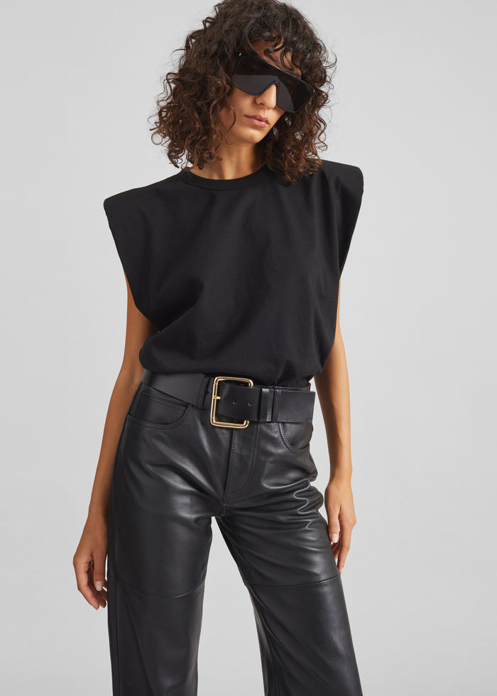 Eva Padded Shoulder Muscle T-Shirt - Black