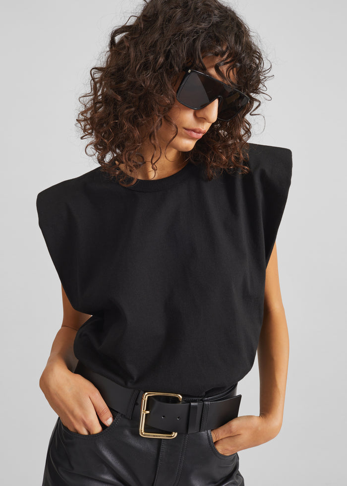 Eva Padded Shoulder Muscle T-Shirt - Black