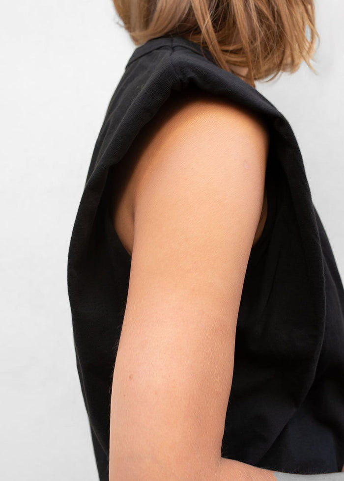 Eva Padded Shoulder Muscle T-Shirt - Black