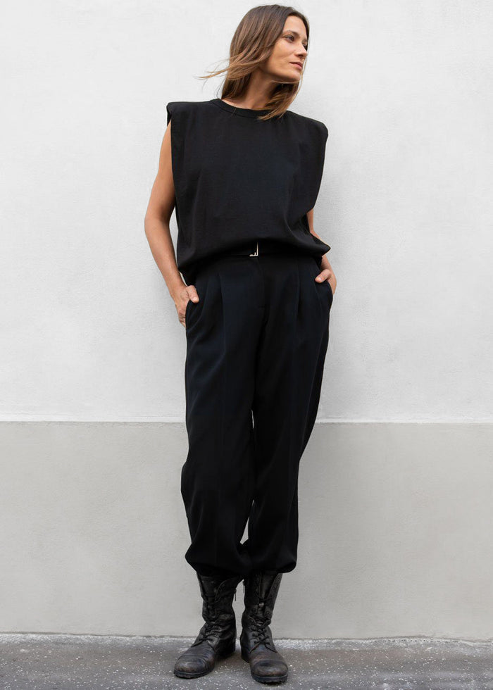 Eva Padded Shoulder Muscle T-Shirt - Black