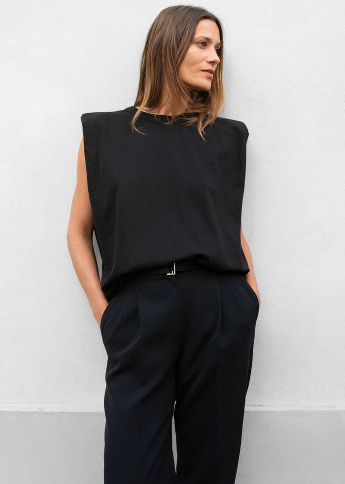 Eva Padded Shoulder Muscle T-Shirt - Black